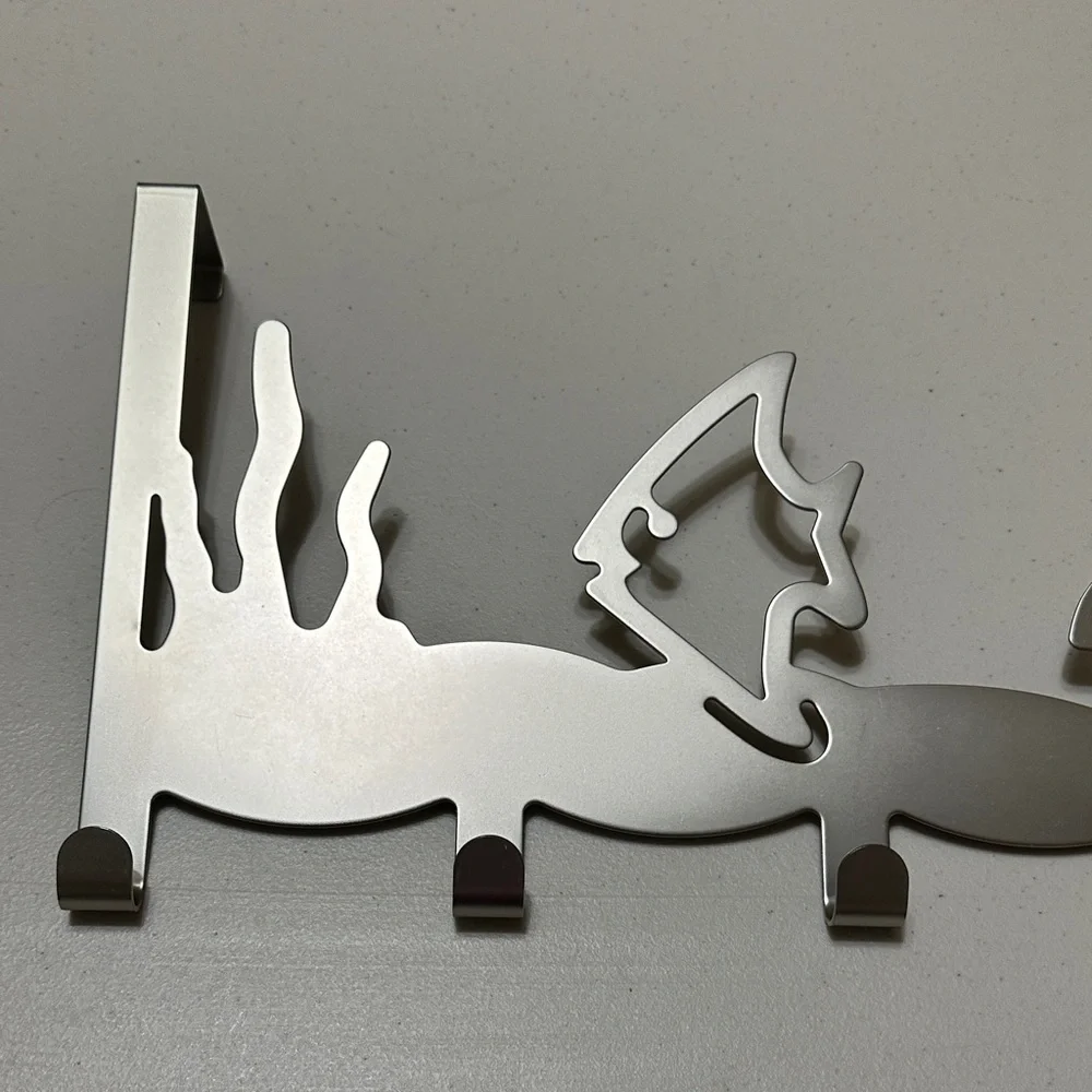 Contemporary Silver Over the Door Wall Hook Rack with Fish Design